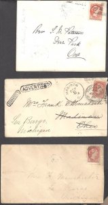 CANADA THREE 3c SMALL QUEEN COVERS BS27556