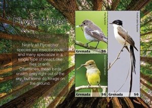 Grenada 2020 - Flycatcher Birds - Sheet of 3 Stamps - Scott #4372 - MNH