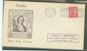 US 690 1931 2c General Pulaski Commemorative (single) on an addressed FDC with a Roessler cachet - NYC cancel