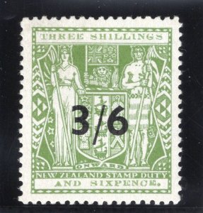 New Zealand 1940 Arms Fiscal 3/6 on 3s grey-green superb MNH. SG F212.
