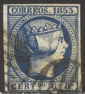 SPAIN #23 Used - 1853 6r Deep Blue