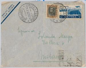 56241 - ERITREA - POSTAL HISTORY : ENVELOPE from ASMARA to MILAN 1938-