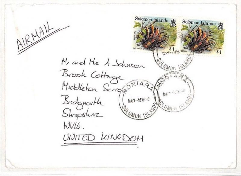 Solomon Islands Honiara Airmail Cover Salop GB {samwells-covers}PTS c1988 AH153