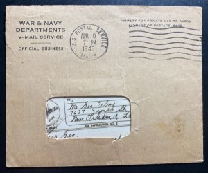 1945 War & Navy Department APO Reims France Air-graph Cover To New Orleans LA