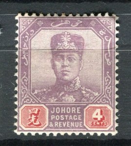 MALAYA; JOHORE 1904 early Sultan issue Mint hinged 4c. value