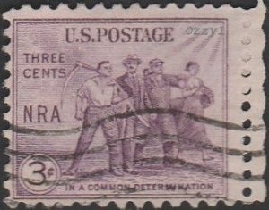 US #732 1933 3c Violet Group of Workers N.R.A USED-Good-LHM.