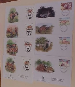 WILDLIFE  ERITREA ORYX,WOLF  FDC 8 DIFF.  CACHET   1996/2001