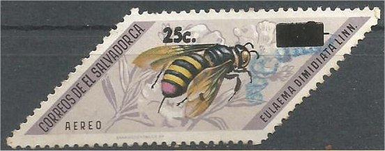 EL SALVADOR, 1976, used 25c on 3col, Surcharged Bees. Scott C372