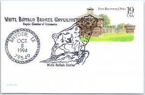 US POSTAL CARD PICTORIAL CANCEL WHITE BUFFALO BRONZE UNVEILING SNYDER TEXAS 1994