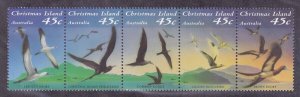 Christmas Island 349 MNH 1993 Various Seabirds Strip of 5 Very Fine