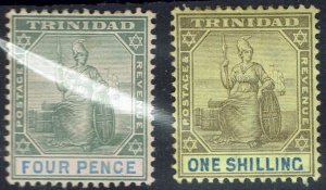 TRINIDAD 1901 BRITANNIA 4D AND 1/- WMK CROWN CA