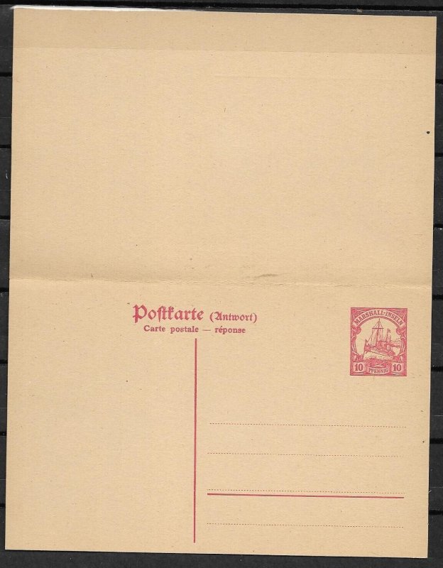 GERMANY-MARSHALL ISLANDS, 1901, Sc#15. POST CARD WITH POST PAID REPLY. MNH.