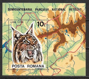 ROMANIA Sc 3307 NH SOUVENIR SHEET OF 1985 - ANIMALS - LYNX