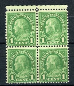 USA; 1920s Franklin issue 1c. Mint MNH Unmounted Shade Block of 4