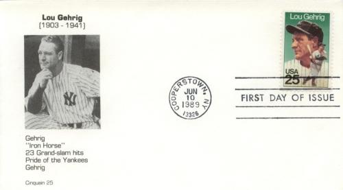 1989 Lou Gehrig Baseball (Scott 2417) Cinquain FDC