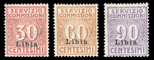 Italian Colonies, Libya #Sass.1-3 Cat€80, 1915 set of three, hinged