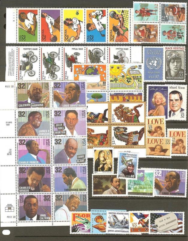 US 1995 Commemorative Year Set with 49 Stamps MNH