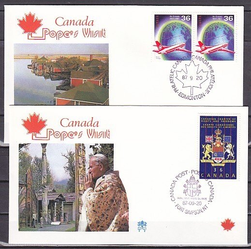 Canada, 1987 issue. Pope John Paul II, visit on 2 Cachet covers. ^