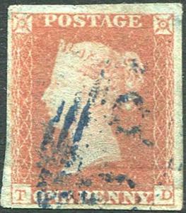 1841 Penny Red (TD) with Blue Cancel Cat £250