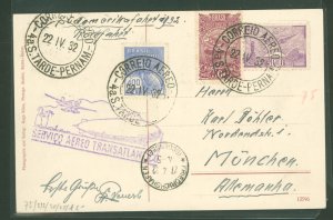 Brazil 254/C20/C25 Card carried on the third return flight from South America on the Graf Zeppelin (LZ127) leaving from Recife,