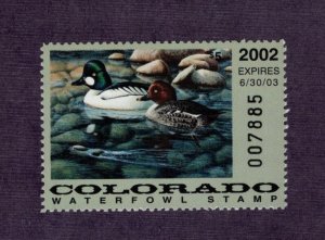 CO13 Colorado State  Duck Stamp.  Plate Numbered Single. MNH. OG.