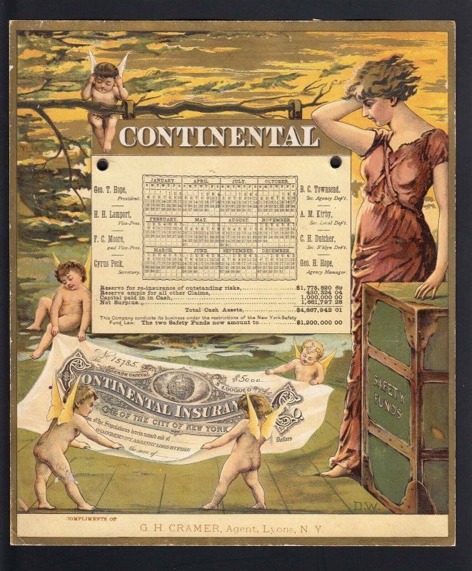 1890's Antique CONTINENTAL INSURANCE ADVERTISING CALENDAR-LEAP YEAR