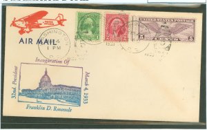 US 705/707/C12 1933 Franklin D Roosevelt First Inauguration event cover/unaddressed with cachet with Washington march 4 '...