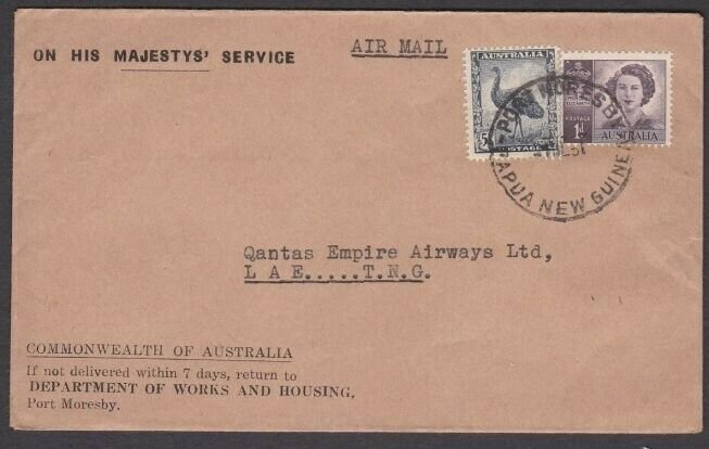 PAPUA NEW GUINEA 1951 cover Australia used in PORT MORESBY..................v502 