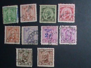 ​CUBA-1954-SC#519//528 10 OVER 70 YEARS OLD CUBA FAMOUS PERSONS USED STAMPS-