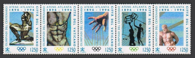Vatican 1011 strip,MNH.Mi 1174-1178. Modern Olympic Games,centenary,1996.