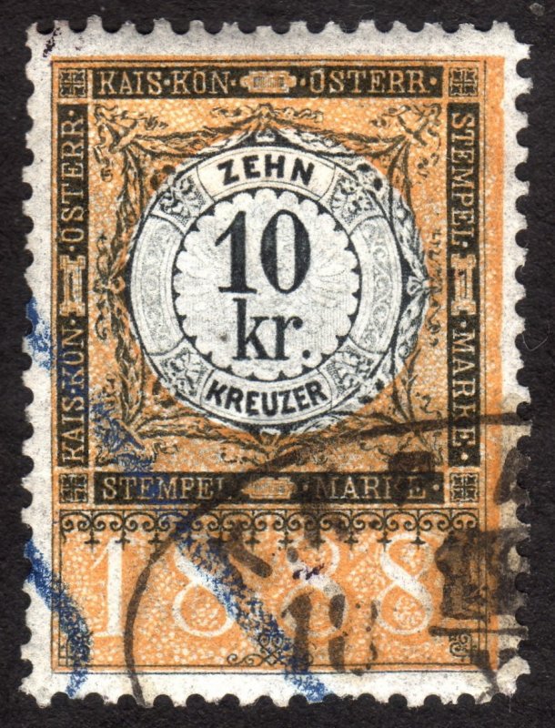 1888, Austria 10Kr, Revenue stamp, Used