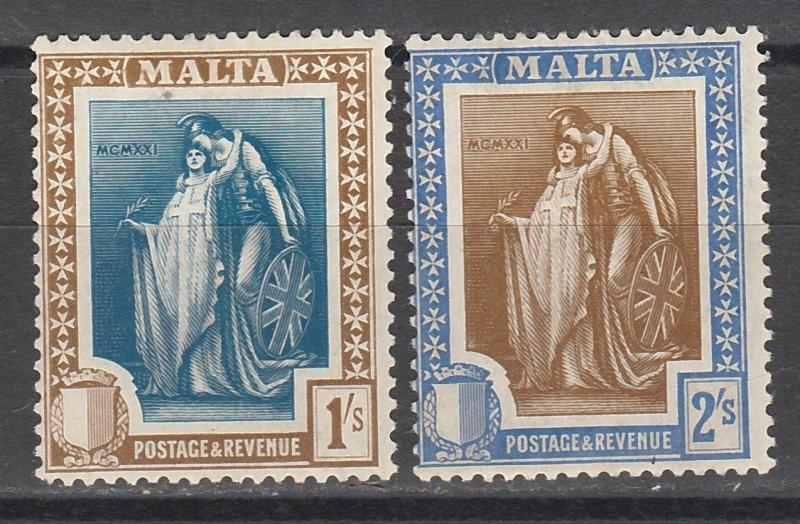 MALTA 1922 ALLEGORICAL 1/- AND 2/- 