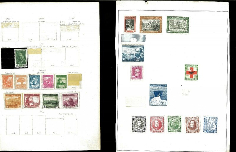 Chile 1939-1972 M & U Hinged & in Mounts on a Mix of Remaindered Pages.