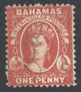 Bahamas Sc# 8a Used 1862 1p carmine lake Queen Victoria