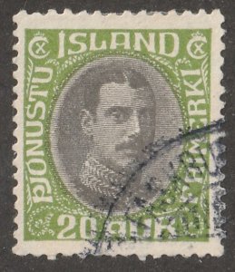 Iceland, stamp,  Scott#o45,  used,  hinged,  20 AUR,