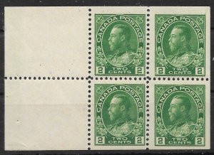 CANADA SG247aa 1922 2c DEEP GREEN BKLT PANE OF 4 + 2 LABELS MNH