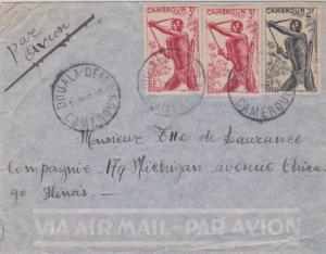 Cameroun 2F and 3F (2) Bowman 1950 Douala-Deido, Cameroun Airmail to Chicago,...