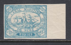 Egypt, Suez Canal Co. Sc L3, SG 3 MNH. 1868 20c blue Steam Ship local, XF. Cert