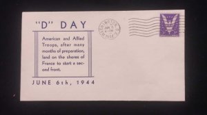 O) 1944 UNITED STATES - USA, VICTORY SYMBOL,  D - DAY, AMERICAN AND ALLIED, FDC