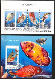 Central African Republic 2018 Marine Life Fishes I sheet + S/S MNH