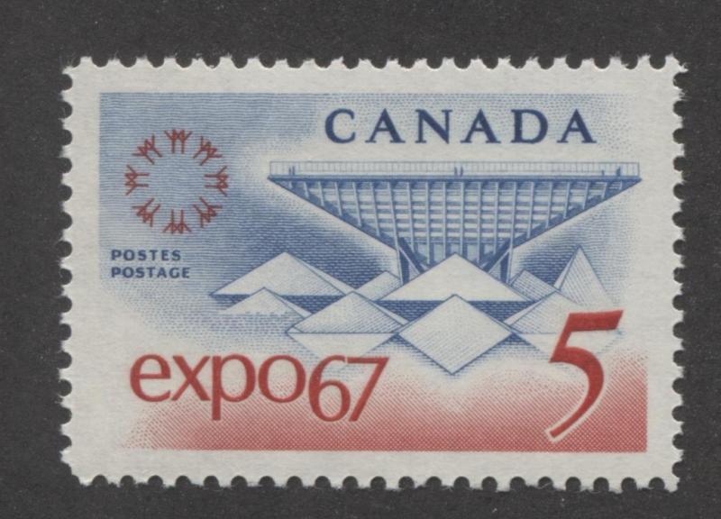 Canada #469 5c Blue and Red Expo 67 Unlisted DF-fl LV, LF& MF, S VF-84 NH