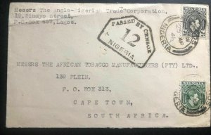 1941 Lagos Nigeria Censored Cover To Tobacco Manufacturers Capetown South Afroca