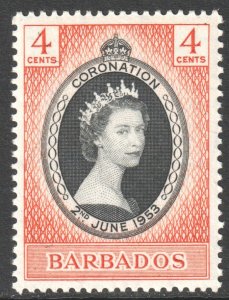 Barbados Scott 234 - SG302, 1953 Coronation 4c MH*