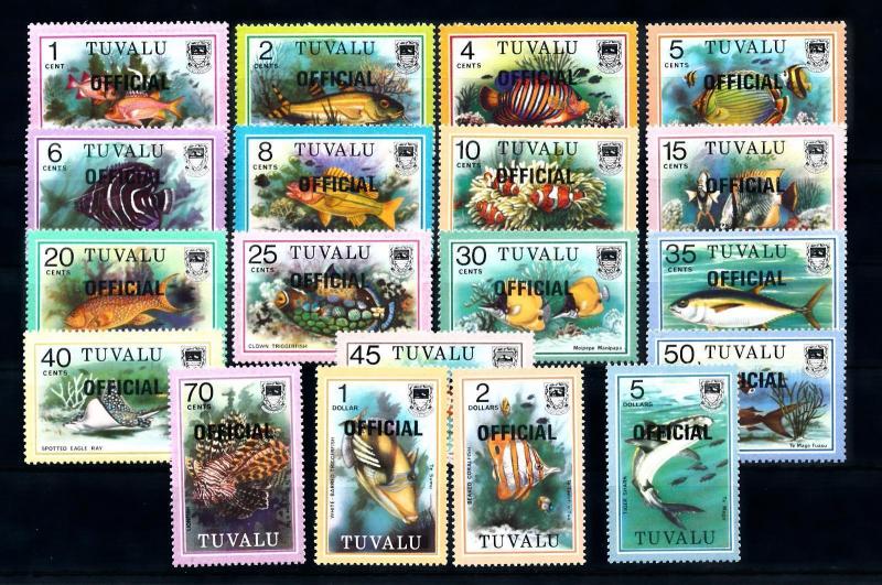 [47931] Tuvalu 1981 Marine life Fish Service stamp Ovp official 19 Values MNH