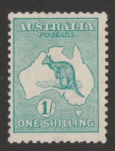 AUSTRALIA 1913 Kangaroo 1/- Green 1st wmk INVERTED. ACSC 30Aa cat $4000. Rare.