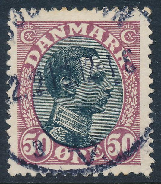 Denmark Scott 121, AFA 106, 50 øre wine red/black Christian X, VF used