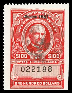 Scott R583 $100.00 1951 Dated Red Revenue Used F-VF Cat $25