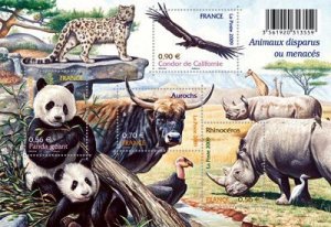 France 3689a Souvenir Sheet of 4 MNH - Endangered Animals *