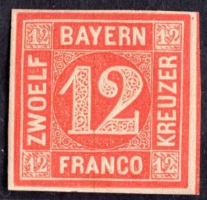 GERMANY BAVARIA 1858 SCOTT #7 12KR. 4-MARGIN MINT LIGHT HINGE
