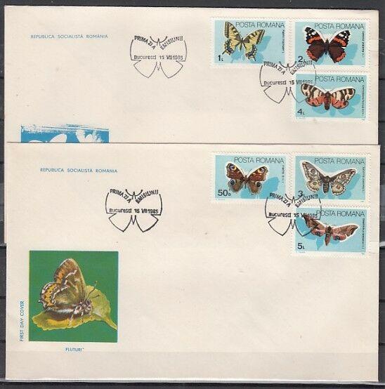 Romania, Scott cat. 3281-3286. Butterflies issue on 2 First day covers. ^